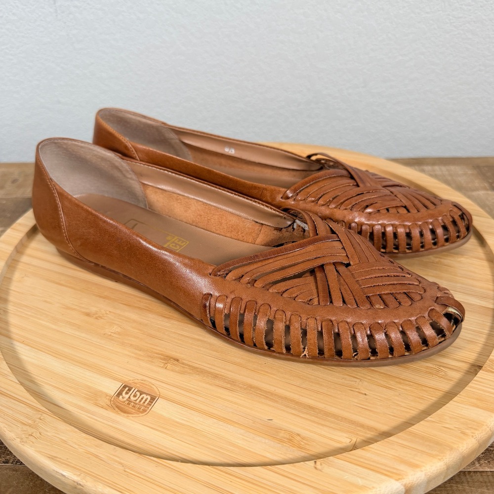 Vintage Joyce Woven Leather Huarache Flat Womens 9M Brown Pointed Toe Slip On